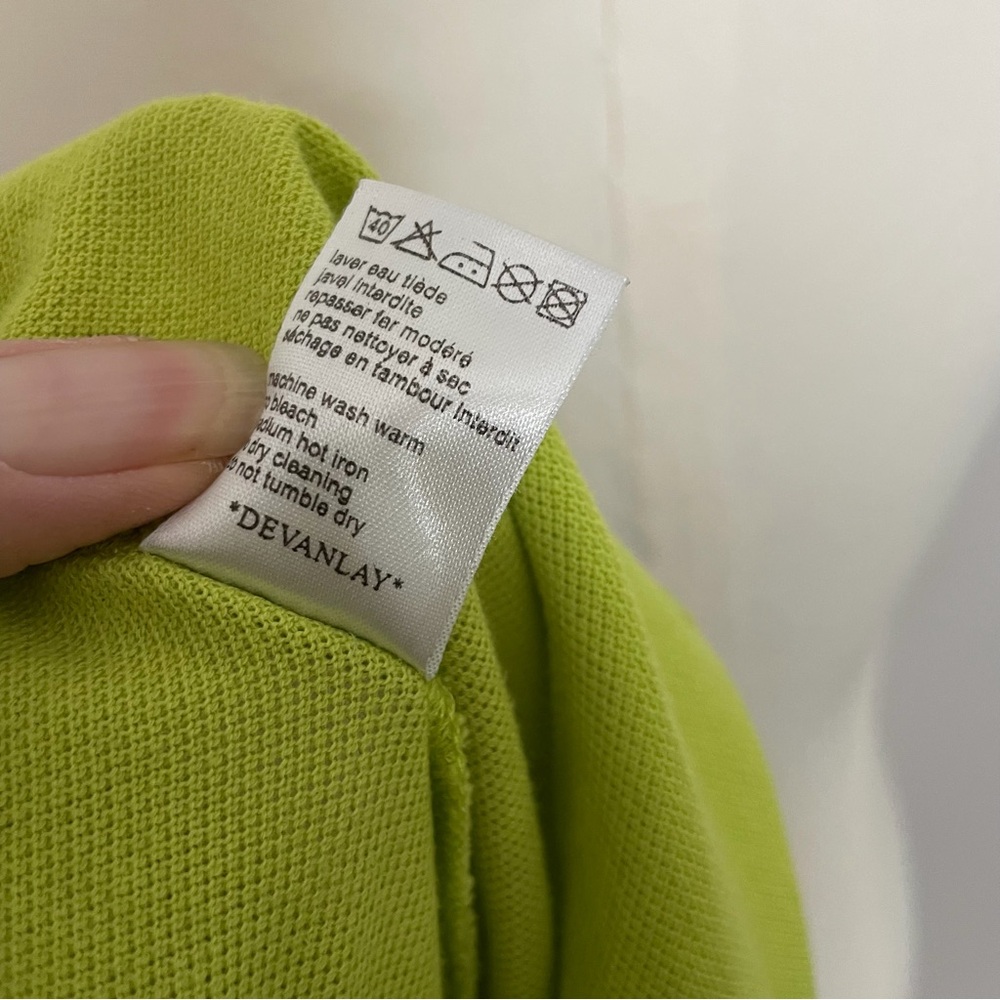 Vintage Lacoste Polo Shirt 100% Cotton Crocodile Patch Chartreuse Lime Green - Picture 9 of 10